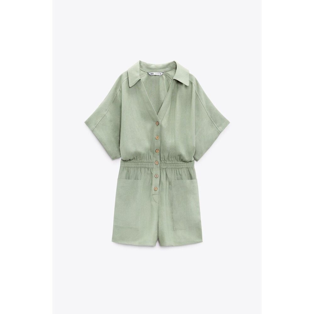 ZARA LINEN BLEND SHIRT STYLE SHORT JUMPSUIT - Picture 5 of 6